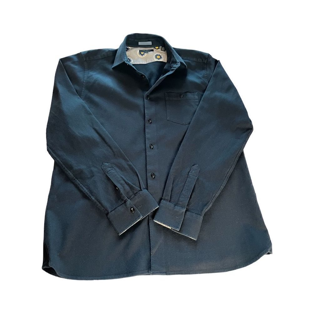 Ted Baker London Men’s Long Sleeve Navy Blue Flip Cuffs Dress Shirt Size Small